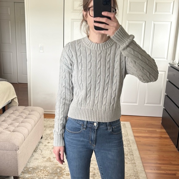 GAP Sweaters - GAP Crewneck Crop Cable Knit Sweater Gray Size Small
